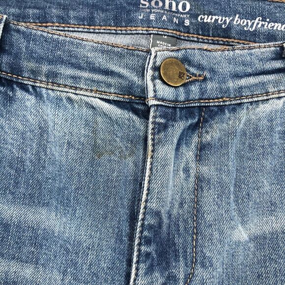 NY&C SOHO Distressed Curvy Boyfriend Stretch Denim Jeans Size 12 Women New Stain - Picture 5 of 15
